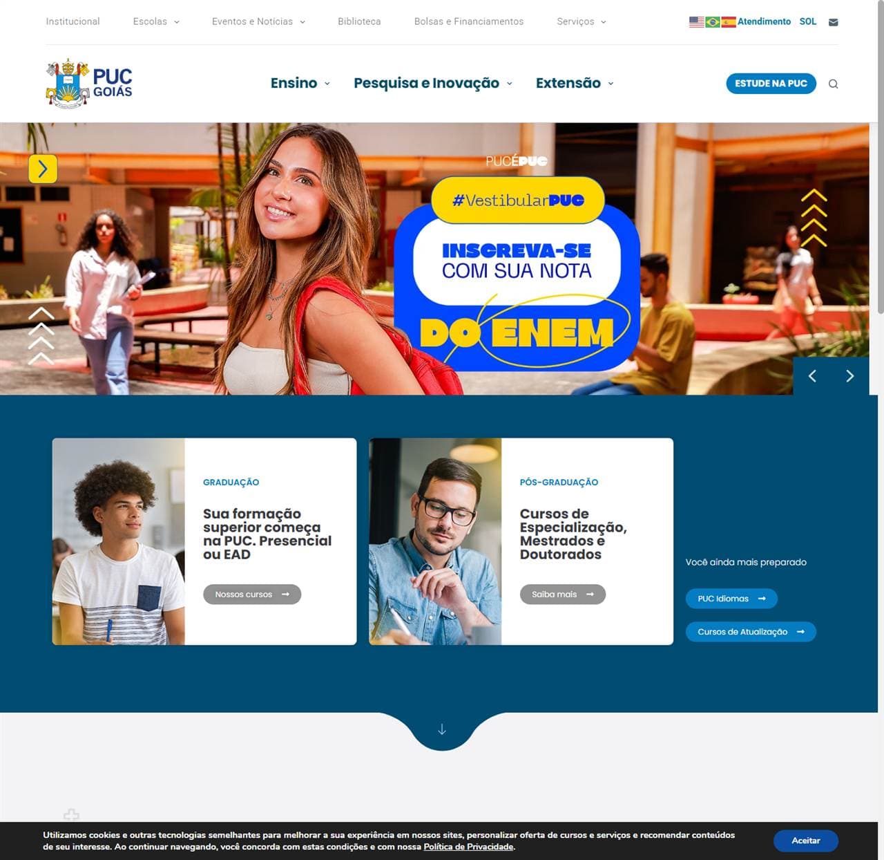 Página inicial do site oficial da PUC Goiás
